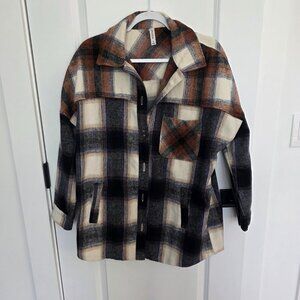Zenana Plaid Button-Up Tunic Jacket – Size Small